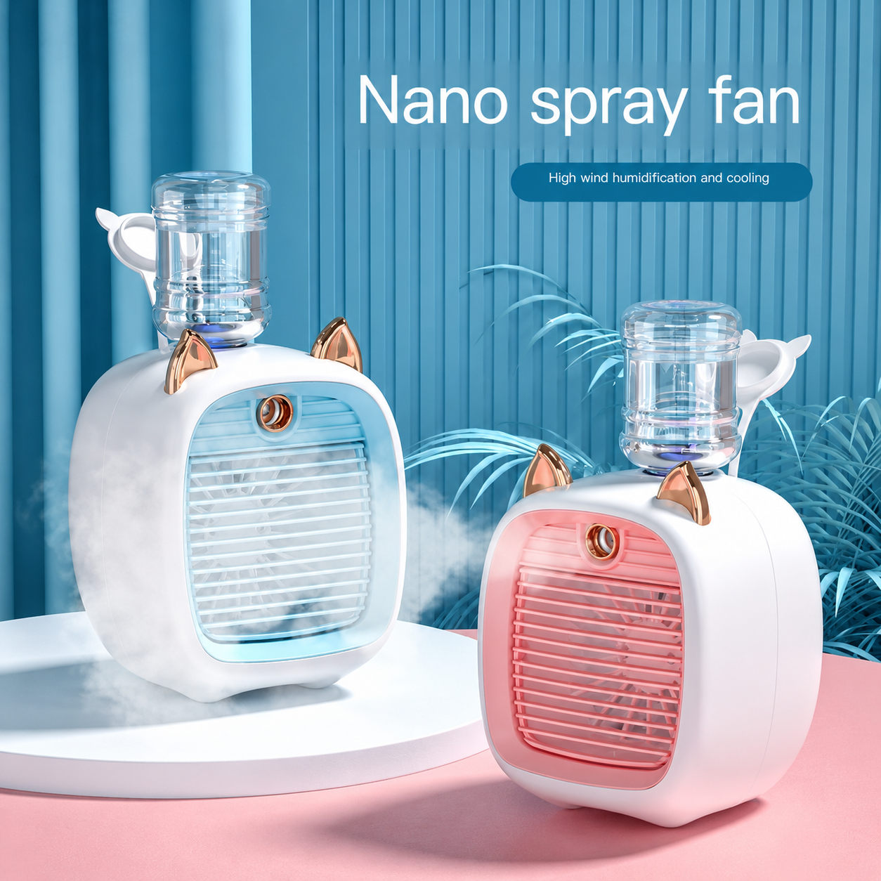 Mini ventilateur chat avec brumisation et veilleuse