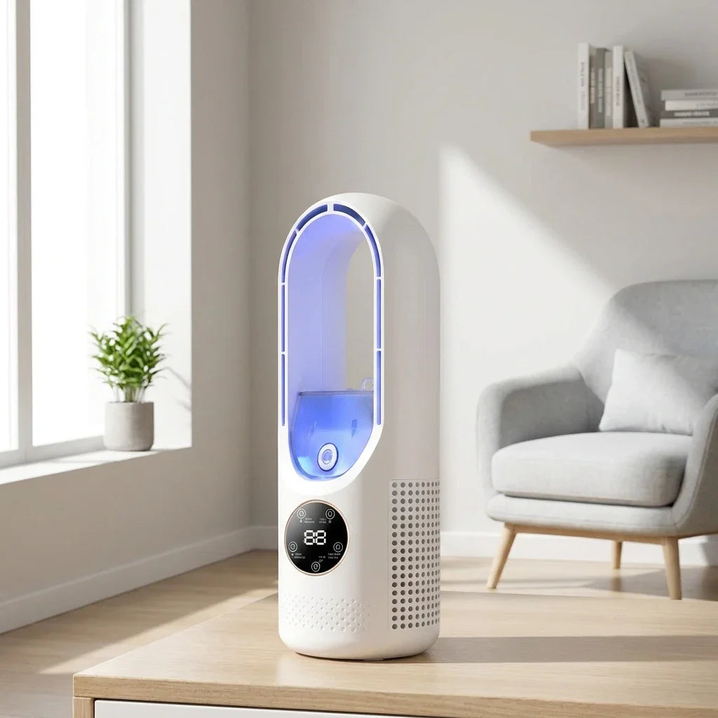 Mini rafraîchisseur d’air avec écran LED – autre angle
