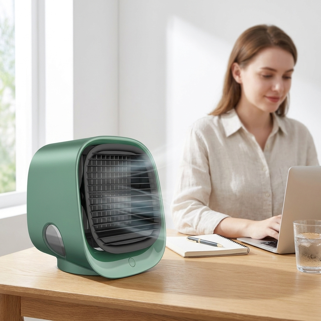 Ventilateur sans pales avec brumisation – vue alternative
