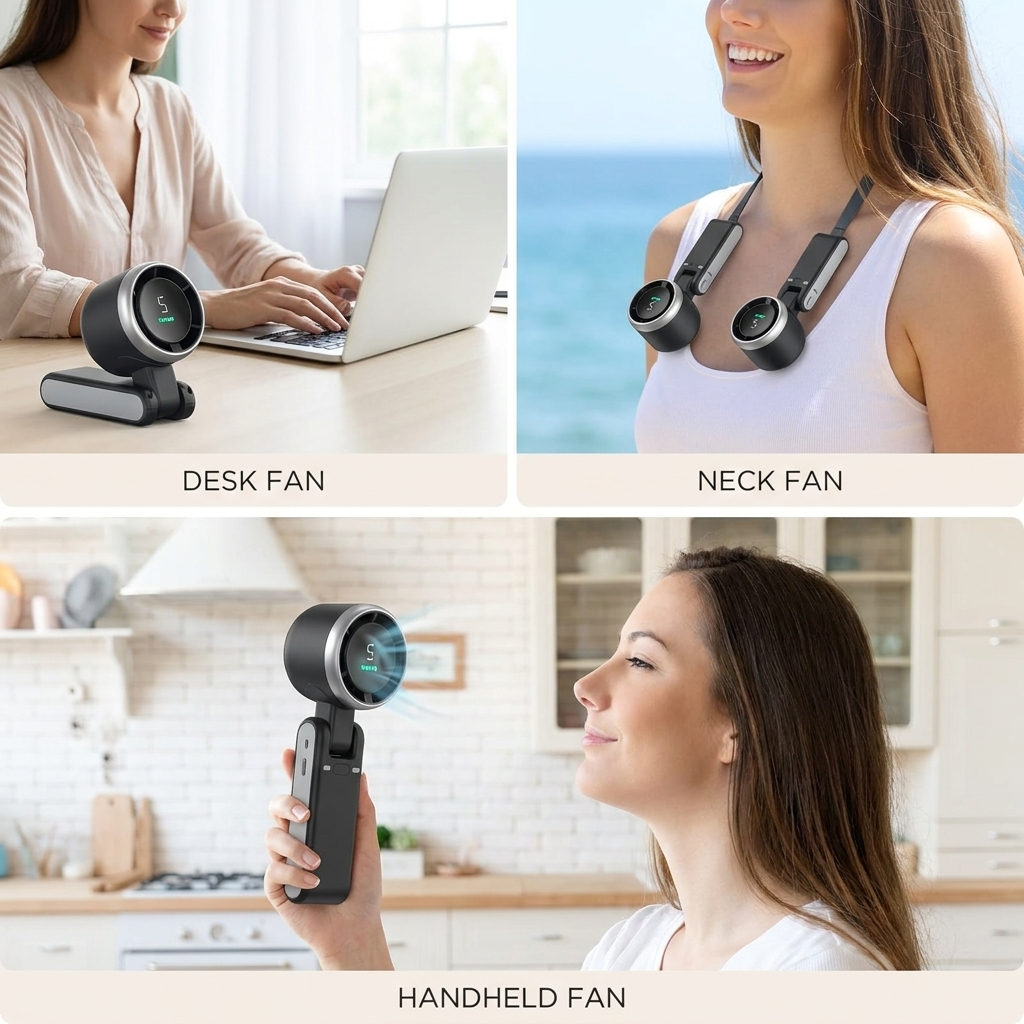 Ventilateur de voyage rechargeable – autre angle